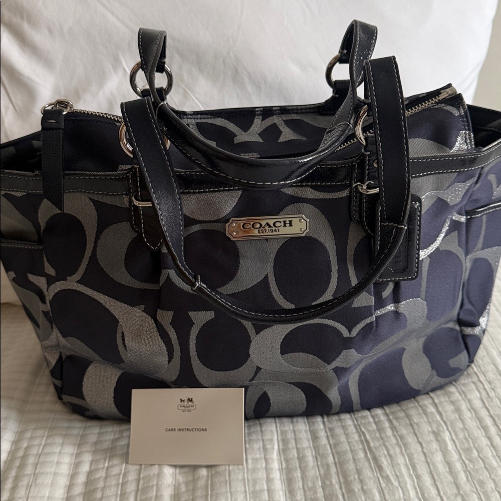 NWT COACH Gal Opt Met Signature Tote,shoulder bag size Medium 3H00066983 Blue - Picture 9 of 16